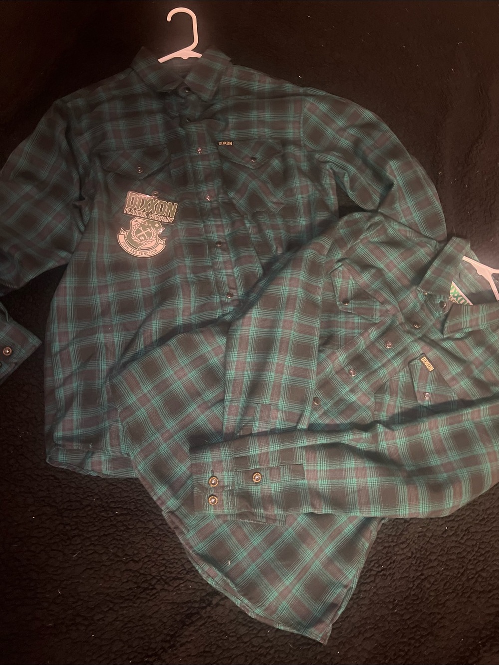 DIXXON women’s size large “ the McCaffrey Teal and Black Plaid Button-Down Shirt